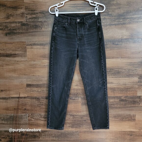 American Eagle Jeans Size 0 R Tomgirl Button Fly Stretch Black Wash Denim - Picture 1 of 13